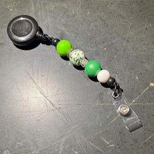 Retractable Badge Reel with Green Beaded Accent